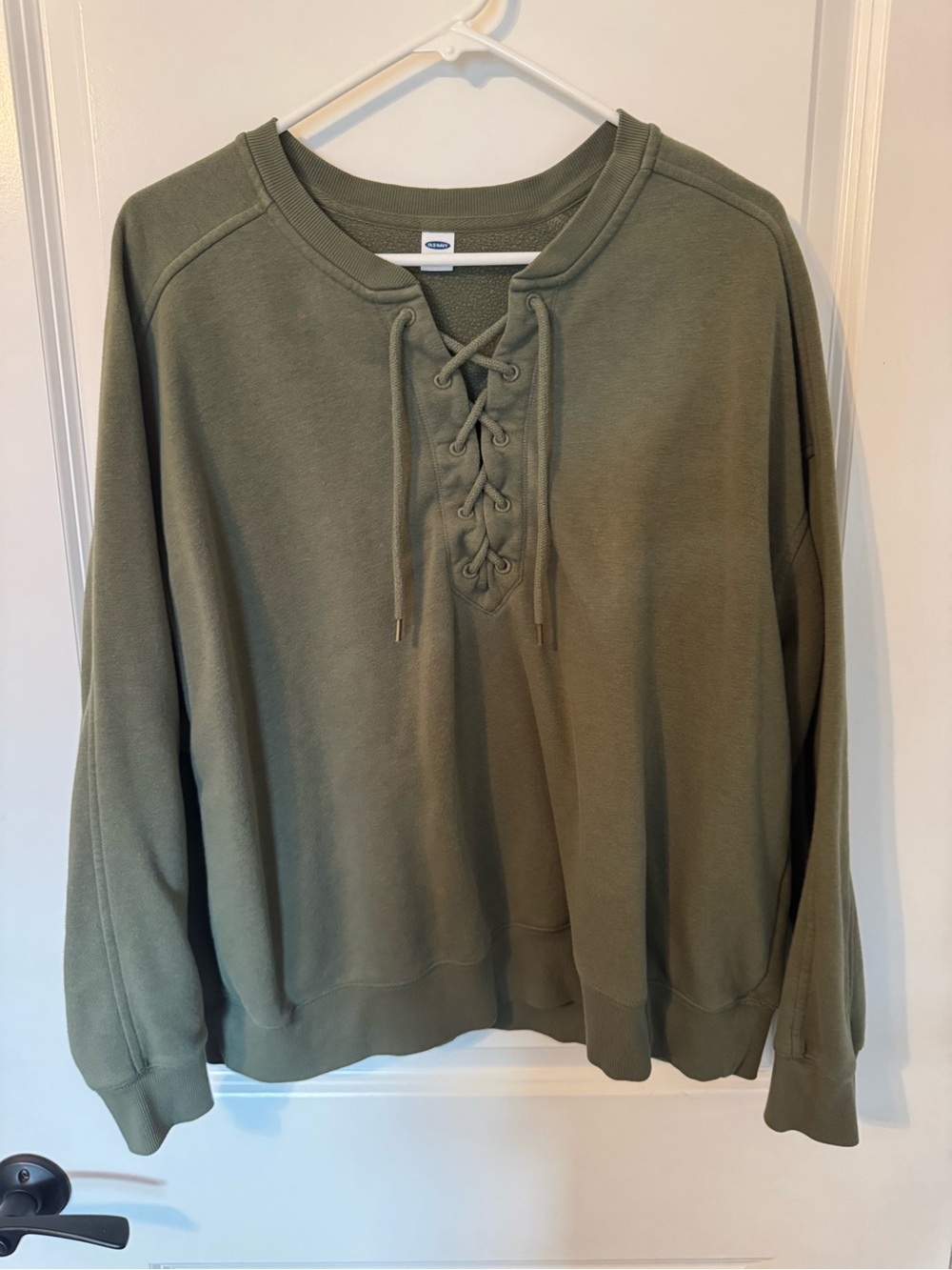 Old Navy Lace-Up Front Fleece Sweatshirt in Olive Green - XL